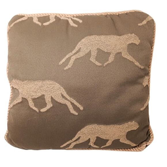 Portofino Down Feather Throw Pillow 15" Brown Khaki TIger Exotic Satin Rope Trim